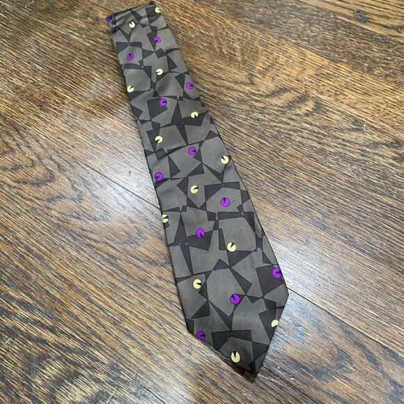 Bill Blass for Saks Fifth Avenue Tie in Grey Purple Abstract Print Silk Necktie - Picture 6 of 8